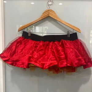 Red Yellow Sparkly Mini Rave EDC Ultra Skirt Handmade Layered